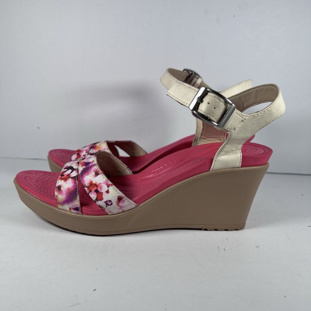 Crocs Leigh II Ankle Strap Wedge Sandals Shoes Floral Women's Size 8 - Picture 3 of 8